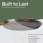 Non-Stick Pizza Pan with Silicone Handle 1 Pack, 13 Inch Round Carbon Steel Tray with Perforated Holes, Dishwasher & Oven Safe Up To 450°F, PFOAPFOSPTFE Free, Durable Nonstick Gray Coating