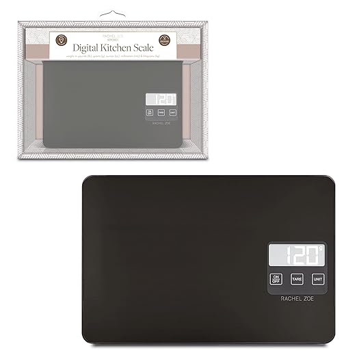 Rachel Zoe Digital Kitchen Food Scale with Non-Slip Base for Home and Kitchen, Measures in Pounds, Grams, Milliliters & Kilograms, Battery Operated Aluminum Electric Scale for Meals, Baking & Diets