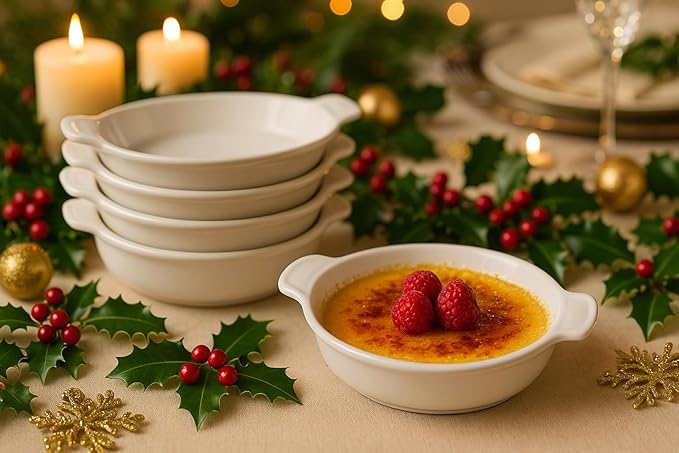 HIC Kitchen Round Au Gratin Baking Dish Set, Fine Porcelain, 4-Ounce, Set of 6