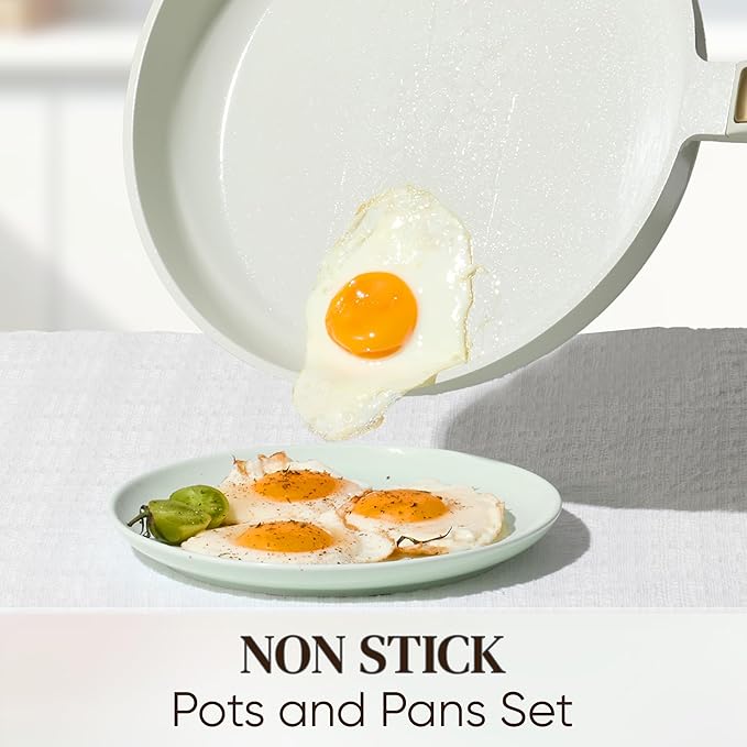 CAROTE Ceramic Cookware Set Nonstick, 14pcs Pots and Pans Set Nonstick, Non-Toxic & PFAS-Free, Dishwasher, RV/Camping Cookware Set, Cooking Pots with Lids, Sage Green