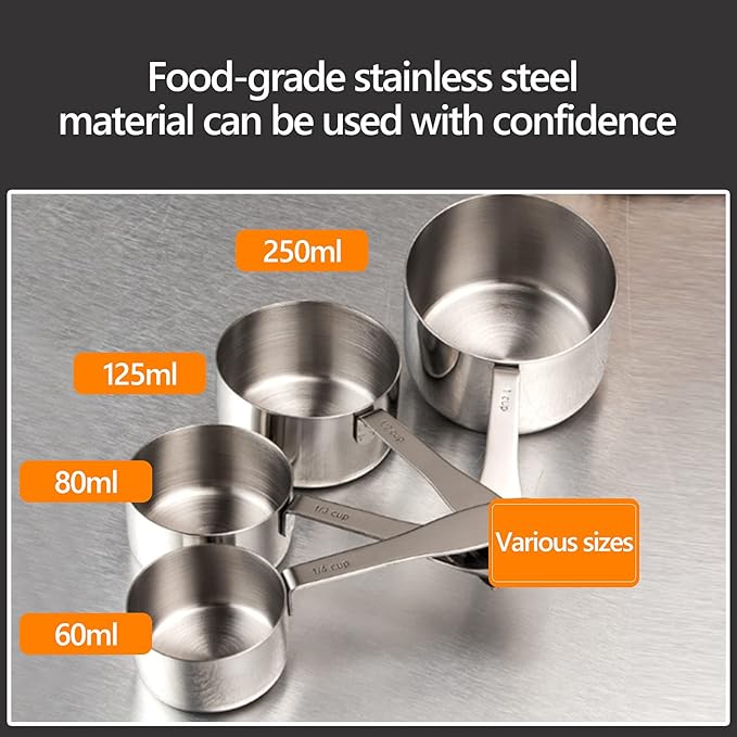 Measuring Cups Measuring Spoon Handle with Scale Stainless Steel Multifunctional Durable Portable Kitchen & Dining Measuring Tool for Dry Foods Spices or Liquids Ingredients (3/4 Cup)