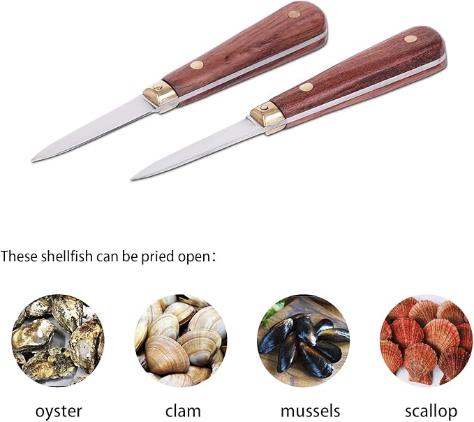 SPEENSUN Oyster Shucking Knife, Not Easy to Break and Bend with Blade Reinforcement Design, More Secure with Oyster Knife and Gloves (2 Knifes and 1 Glove L)