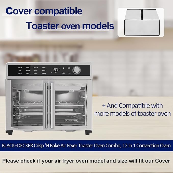 Toaster Oven Cover for BLACK+DECKER Crisp 'N Bake Air Fryer Toaster Oven Combo 12 in 1 Convection Oven, Heavy Duty Thickened Cover Waterproof Dust-proof Countertop Oven Case (Silver)