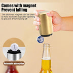 Automatic Beer Bottle Opener with Magnetic Cap, Stainless Steel One-Handed Lid Opening Spring Loaded Push&Pop Bottle Opener for Home Bars Picnic Camping Hiking（2PCS）