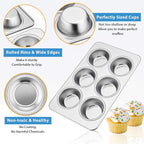 E-far Muffin Pan Set of 4, Stainless Steel Muffin Pan Tin for Baking, 6-Cup Metal Cupcake Pan Tray, Non-toxic & Healthy, Oven & Dishwasher Safe, Regular Size - 11.44 x 7.12 x 1.25 Inch