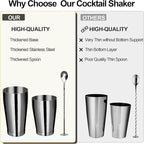 Mwellewm Cocktail Shaker Boston Shaker Set 15 Pcs Professional Bartender Kit Bar Shaker Stainless Steel Drink Shaker Bartending Beginner Martini Shaker Tin Mixed Alcohol Shaker Tool(Black)