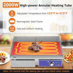 Happygrill 22" Commercial Electric Griddle, Stainless Steel Flat Top Grill w/Adjustable Temperature Control 122℉-572℉, Complete Accessories, 2000 W Electric Countertop Griddle for Kitchen Restaurant