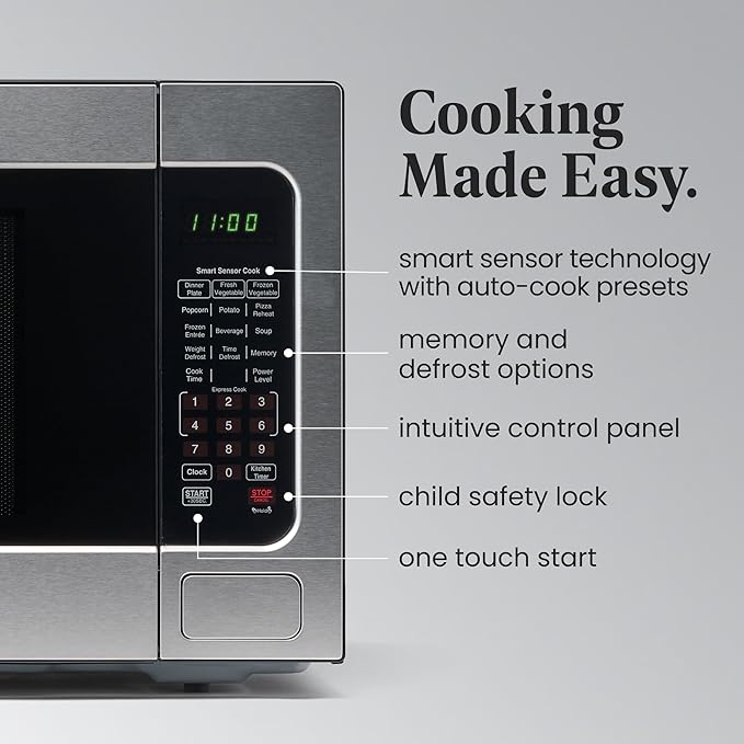 Farberware 1100W 2.2 cu ft Countertop Microwave Oven With Smart Sensor, LED Lighting, Child Lock - For Apartments and Dorms