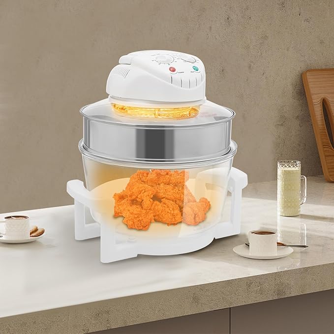 17L Glass Turbo Air Fryer, 1200W-1400W Electric Oven, Automatic Power Off/Knob Control, 360° Viewable Airy Fryer 110V for Home Kitchens Restaurants Family Gatherings