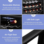 ROVSUN 34 Bottle Wine Cooler Refrigerator, Freestanding Compressor Wine Chiller, Beverage Wine Fridge with Digital Temperature Control & Double-layer Glass Door for Red White Wine, Champagne, Beer