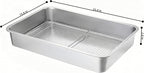 Stainless Steel Sturdy Roasting Pan with Cooling Rack – Oven, Toaster & Grill Safe, Deep Edge, Smooth Finish, Dishwasher Safe – Perfect for Turkey, Chicken, BBQ (23.4x15.6x2.8in)
