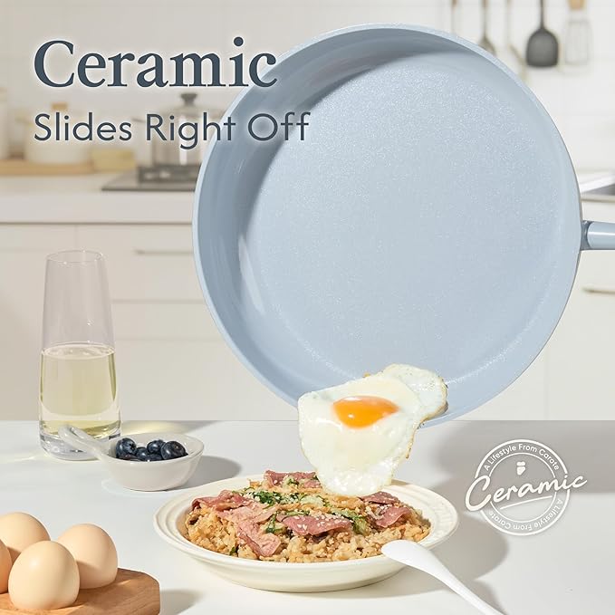 CAROTE Ceramic Cookware Set Nonstick, 9pcs Pots and Pans Set Non stick, Non-Toxic & PFAS-Free,Dishwasher, RV/Camping Cookware Set,Sauce Pan with Lid, Blue
