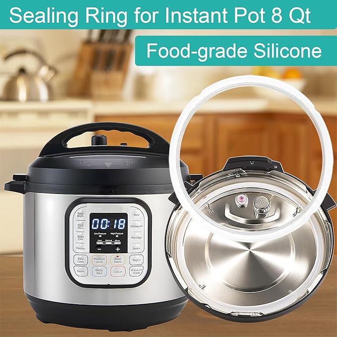 2-Pack Sealing Ring 8 Qt for Instant Pot Sealing Ring for 8 Quart Instapot, Food-grade Silicone sealing rings Replacement Seal for Instant Pot 8 Quart, Gasket 8 Qt for Instantpot Sealing Ring, Clear