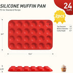 Socisen 2 Pack 24 Cups Silicone Mini Muffin Pan with Metal Reinforced Frame Silicone Molds Cupcake Cake Baking Cheesecake Pans Cookie Baking Chocoflan Cupcake Mold Mini Bundt Cake Pan Women Gift