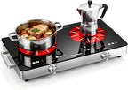 2 Burner Electric Cooktop - 24 Inch(22.2"x 13.1") Portable Electric Stove Top 110V, 2000W Countertop Two Burner Stove, Child Lock, Timer, Touch and Knob Control, 110V Plug in