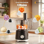 NEWBULIG Food Processor 10.5 Cup, Vegetable Choppers with Slicing Shredding Chopping Kneading, Dishwasher Safe, Food Grinder, Stainless Steel Blades, for Smoothie Fruit Dough, 2.6QT