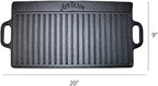 Jim Beam Pre Seasoned Heavy Duty Construction Double Sided Cast Iron Griddle Pan with Superior Heat Retention, 20"x1"x9", Black (JB0168)