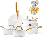 Pots and Pans Set - VONIKI Nonstick Granite Cookware Set, Gold Kitchen Cookware Sets, Non Toxic Cooking Pot Set, PFOA Free, Oven & Dishwasher Safe - Ideal Gift for Home Chefs