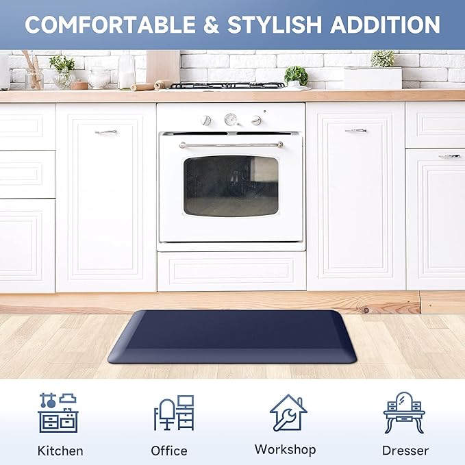 4/5 Inch Thick Kitchen Mats for Floor, StepRite Kitchen Rug for Standing Desk, Non-Slip, Thicker, Stain & Water Resistant, Comfort Anti Fatigue Floor Mat for Home, Kitchen, Office - Blue,70 * 24''