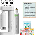 Fizzit Stainless Steel Sparkling Water Maker Bundle | Includes Soda Maker, CO2 Cylinder, & 12-Flavor Variety Pack | Customizable Carbonated Water Machine, Reusable bottle & Eco-Friendly