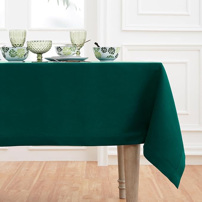 Solino Home Linen Tablecloth for Rectangle Tables 60 x 120 Inch - 100% Pure Linen Rainforest Green Table Cloth - Fete, Machine Washable Cloth Tablecloth for Christmas, Holiday, Winter, New Year