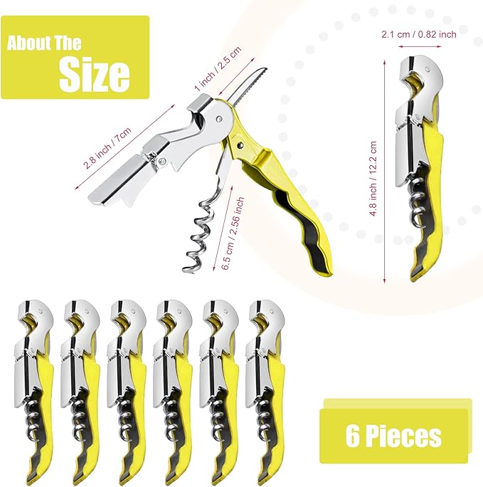 6 Pieces wine key wine opener Professional Waiter Corkscrews Stainless bottle opener Fold Serrated Foil Cutter Key for Family, Company Party,Bars,Restaurants(yellow)