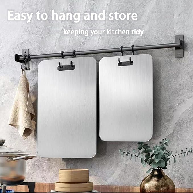 100% Pure Titanium Cutting Board Set of 2, Food-Grade Titanium Cutting Boards for Kitchen Dishwasher Safe, Double-Sided Metal Charcuterie Chopping Board Mat for Meat, Cheese & Fruit (XL+XL)