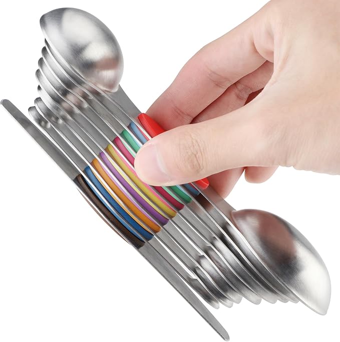 Magnetic Measuring Spoons Set Stainless Steel Dual Sided Stackable Teaspoon Tablespoon Nesting Measuring Spoon for Measuring Dry and Liquid Ingredients Color
