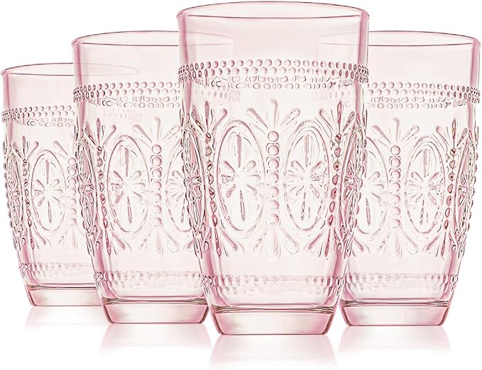 CREATIVELAND Drinking Glasses,Water Drinking Glass (Pink, 15.5)