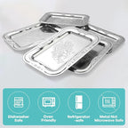 6-Pack Silver Serving Trays Set (14" x 9") – Bow Floral Engraved Serving Platters for Parties, Weddings, Birthdays, Festive Occasions – Mirror Trays for Charcuterie, Cookies, Desserts, Snacks, Fruit