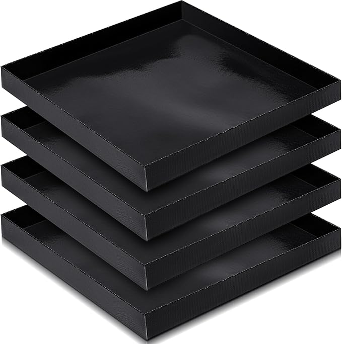 Teenyyou 4 Pcs 11 x 11 x 1 Inch Non-stick Ptfe Oven Trays Reusable Solid Baking Basket Easy Clean Heat Resistant Black Quick Oven Accessories for Heating Chips Chicken Snacks in Restaurant Kitchens