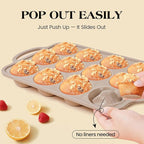 Vinino 2Packs Silicone Muffin Pans for Baking with Metal Reinforced Frame, 12 Cups Regular and 24 Cups Mini Nonstick Cupcake Pan, BPA Free Oven Dishwasher Safe Baking Mold for Muffins Cupcakes
