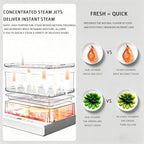Electric Food Steamer, 32L 3-Tier Square Steamer, Food-Grade & Dishwasher-Safe, Juice Tray, 6 Preset Programs for Meat/Fish/Seafood/Grains, 10s 3D Steam, 12H Delay Start, Baby Food Steamer Pot
