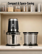 Food Processor 4 Cup: Mini Electric Food Chopper with 2 Bowls, Small Meat Grinder with 2 Speed & 4 Blades for Vegetable, Meat, Nuts, Functions for Chopping, Dicing, Mixing and Puree-Black