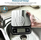 BOMATA Waterproof IPX6 Kitchen Scale, 0.1 g/0.01 oz High Precision, 5 kg/11 lbs, Digital Scale with Backlight, Stainless Steel Weighing Platform, for Food, Cooking, Baking, Weight Loss.. B619, Grey