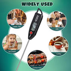 Copkim 12 Set Waterproof Food Thermometer for Water, Liquid, Candle and Cooking Digital Meat Thermometer with Long Probe Instant Read for Kitchen BBQ Grill Candy (Black)