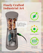 Electric Salt and Pepper Grinder Set with Storage Base, Stainless Steel Rechargeable Salt and Pepper Grinder Set with 4.5 oz Large Capacity, 1.8" Wide Mouth, Adjustable Coarseness, Ideal for Kitchen