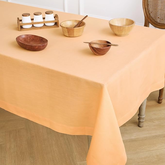 Solino Home Linen Tablecloth for Rectangle Tables 60 x 108 Inch - 100% Pure Linen Peach Table Cloth - Fete, Machine Washable Cloth Tablecloth