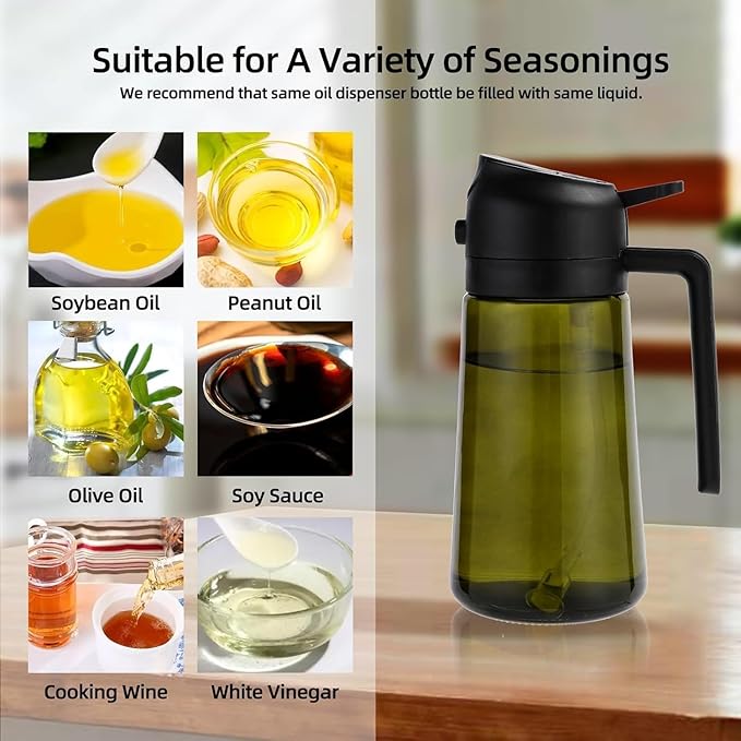 Aovdy 2PCS Oil Sprayer for Cooking 16oz,2 in 1 Olive Oil Dispenser and Oil Sprayer - 470ml Olive Bottle Spray and Pour - Glass Oil Dispenser for Kitchen Cooking Salad BBQ (Light-Proof -Black & Green)