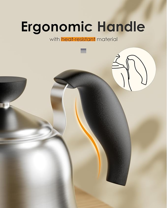 Coffee Kettle for Stove Top Premium Gooseneck Kettle, Pour Over Coffee Tea Pot, Stovetop Teapot, Hot Water Heater for Camping, Home & Kitchen, Stainless Steel - Small 28oz, Brushed