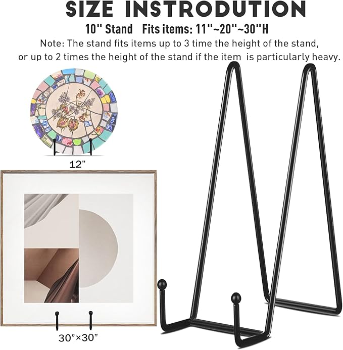 IBosins 5 Pack 10 Inch Plate Holder Display Stands, Large Metal Black Frame Stand for Picture, Book, Photo Easel, Creation, Collectibles