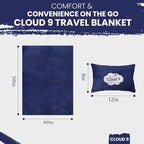 Cloud 9 Airline Travel Blanket Compact with Bag, Airplane Blanket for Long Flight, 3 in 1 Neck Pillow, Lumbar Support, Premium Airplane Accessories, Security Pouch, 300 GSM, Polyester Fleece