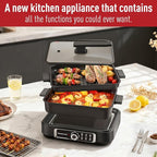 Electric Skillet, Techwood 7.5-Quart 2-in-1 Versatile Multi-Cooker with 5-Level Heat Settings, Come with Removable Non-stick Skillet Pan& Cooking Pot, Dishwasher Safe, 1500W, Black (Black)