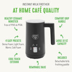 GreenLife Ceramic Electric Milk Frother, 10oz, 4-in-1, Auto Hot and Cold Foam, Dense and Light Foam, PFAS Free, Cordless Milk Warmer and Steamer for Latte, Coffee, Black