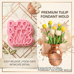 1 Pcs Tulip Fondant Mold, Flower Chocolate Silicone Mold, Food-Grade Material, for Baking Cookies Candy Sugar Crafts, Marzipan Muffins Chewing Gum Salted Dough Epoxy Resin Plaster Soap Clay