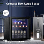Antarctic Star 12 Bottle/48 Can Wine Cooler/Cabinet, Mini Drink Fridge, Clear Front Glass Door Counter Top Red Cellar Beer Soda Bar Quiet Compressor LED Display 1.3 cu.ft. Black