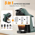 KOTLIE EM-308B Espresso Machine, Single Serve Coffee Maker Compatible with Multiple Capsule Types, Ground Coffee, and ESE Pods, 3 Temperatures, 7 Water Volume Levels, 34 Oz（Green）