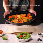 LEETOYI Porcelain 9x13 Large Oval Au Gratin Pans,Baking Dish for Servings, Bakeware with Double Handle for Kitchen and Home, Navy