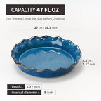 SIDUCAL Ceramic Pie Pan for Baking,Reusable NonStick Ceramic Pie Plate with Ruffled Edge,Deep and Fluted Pie Dish for Apple Pie,Quiche,Pot Pies, Tart, etc (Active Blue, 10.5 INCHES)