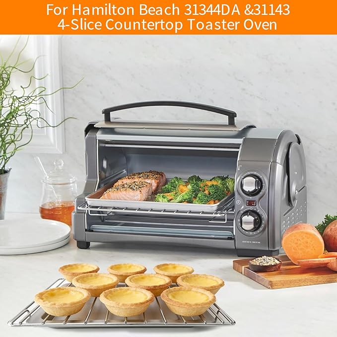 Toaster Oven Accessories for Hamilton Beach Easy Reach 4 Slice Countertop Toaster Oven, 10.9×9.2 IN Food Grade Stainless Steel Toaster Oven Replacement Parts Sheet Pan Tray Rack, Dishwasher Safe